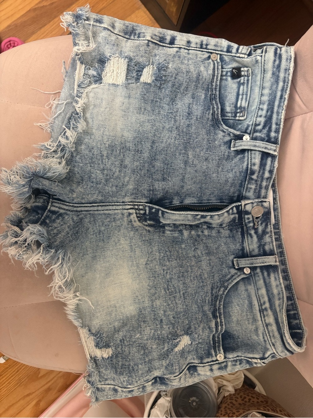 KanCan Light Blue Distressed Frayed Hem Jean Shorts